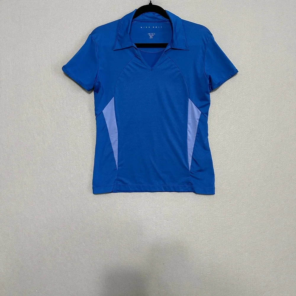 Nike Golf Dri-FIT Women Blue Short Sleeve V-Neck Polo Shirt Size M